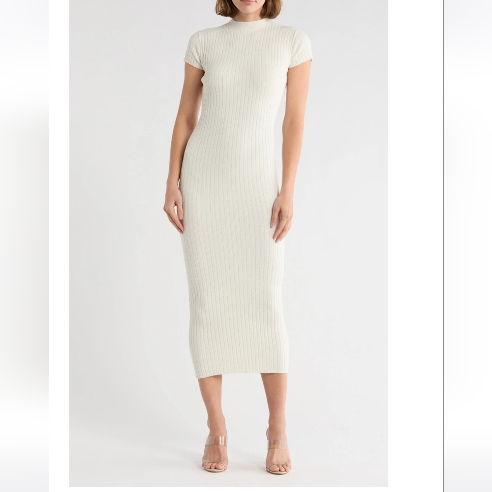 NWT Good American  Mockneck Cream Midi Dress
